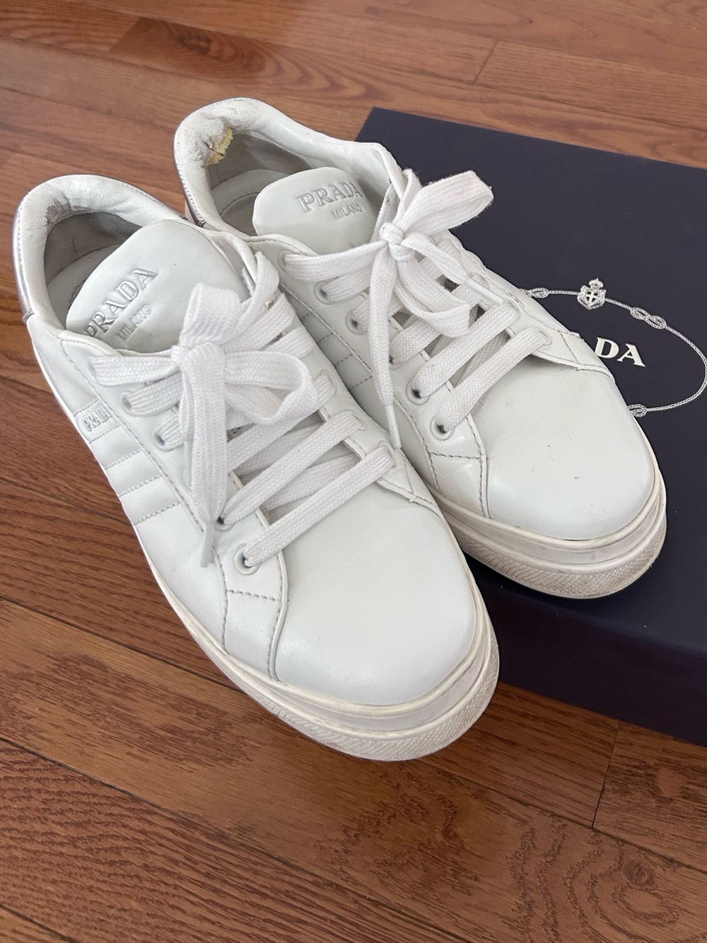 Prada White Leather Low-Top Sneakers